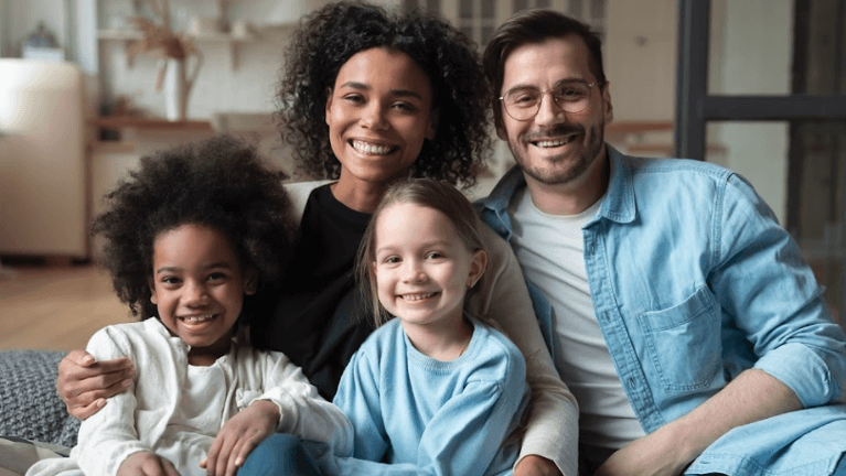 An image of a family gathers together